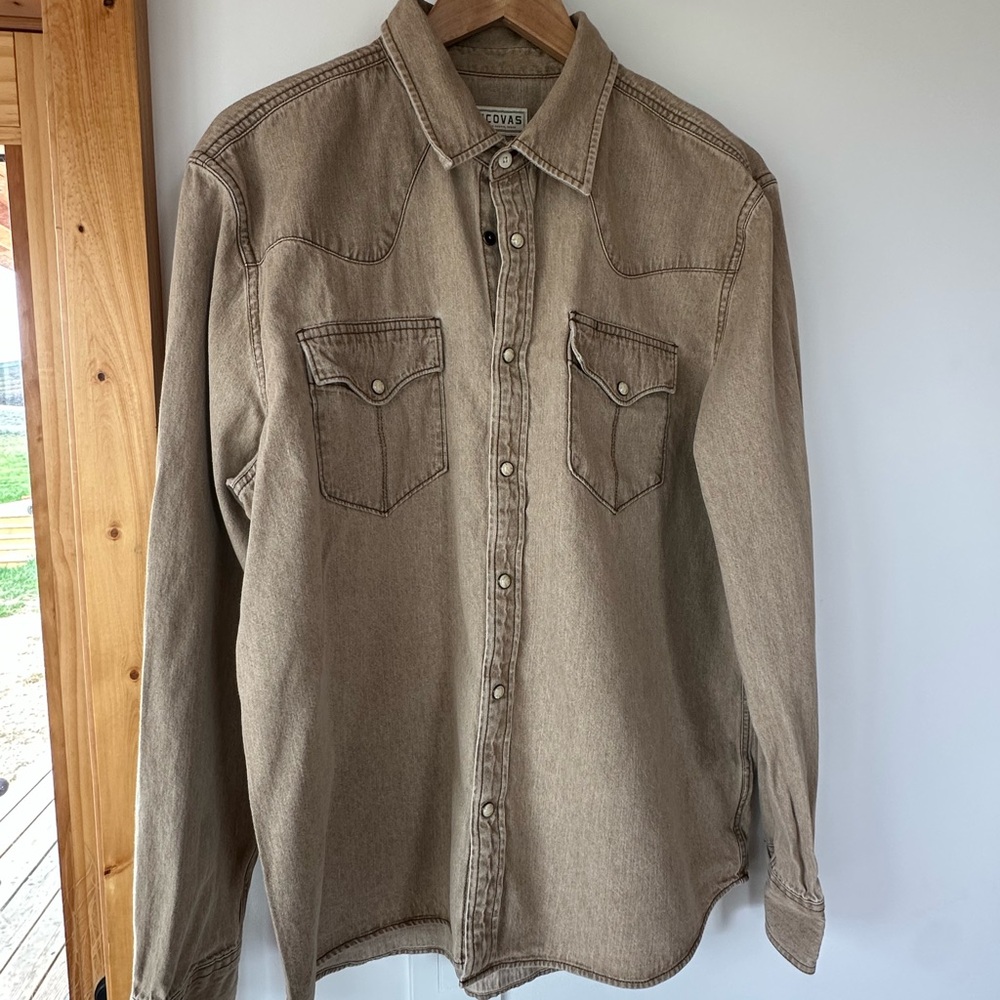 Tecovas Tan Denim Pearl Snap-Button shirt
